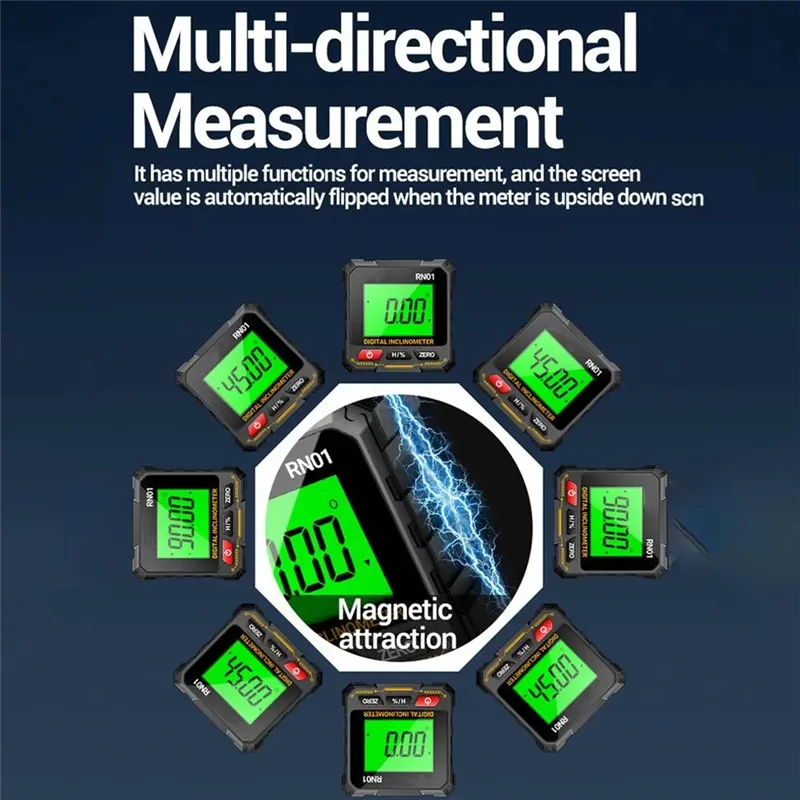 Compact Slope Angle Measurement Ruler Digital Display Multi-Functional Inclinometer High Precision Magnetic Inclinometer Box