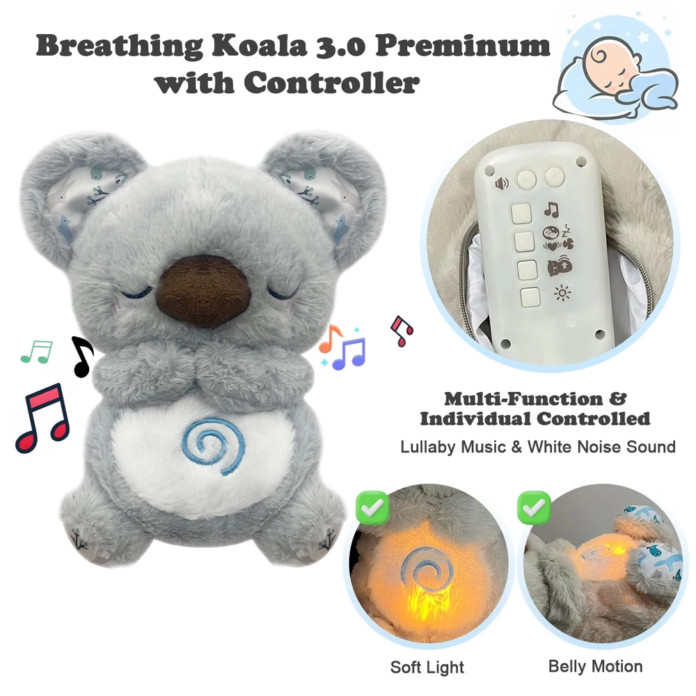 Multifunction Breathing Koala Pro Soothing Otter Plush for Kids Glow Music Baby Sleeping Companion Sound Light Doll Sensory Toy