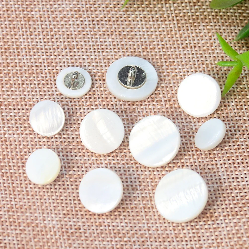 5PC Luster Sparkling Genuine White Mother of Pearl Seashell Round Handle Shank Jeans Button Haute Couture Apparel Sewing Crafts