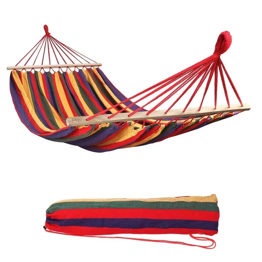 Foldable Fabric Garden Hammock Stand 2-Person Outdoor Furniture Hanging Swing Tropical Design