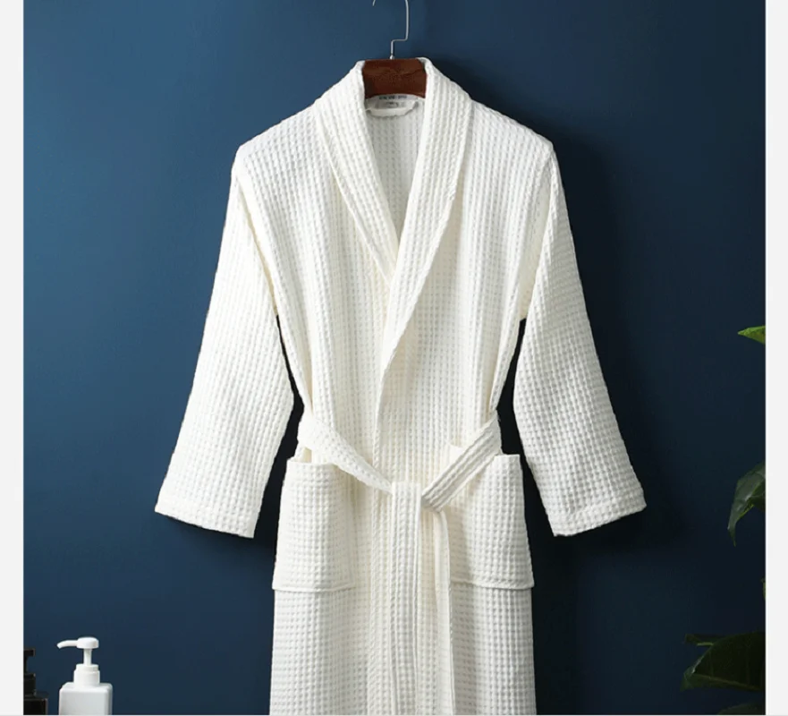 100% Cotton Waffle Bathrobe Women Summer Robe Sleepwear Long Sleeve Brides Bathrobe Kimono Man Casual Home Dressing Gown Pijamas