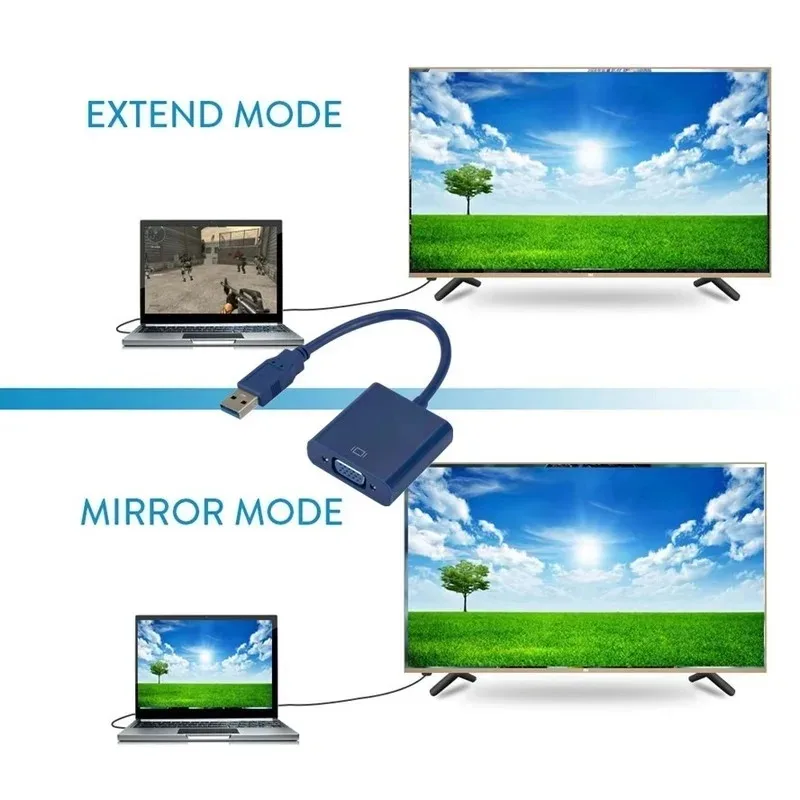 GRWIBEOU 1080P USB To VGA Converter USB 3.0 to VGA Video Display External Adapter Card for PC Desktop Laptop Monitor Projector