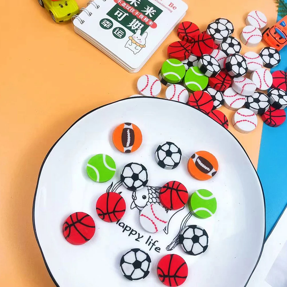 

90pcs Cartoon Ball Multi-Function Wear-Resistant Mini Pencil Erasers For School Supplies Student Accessories Portable Compact