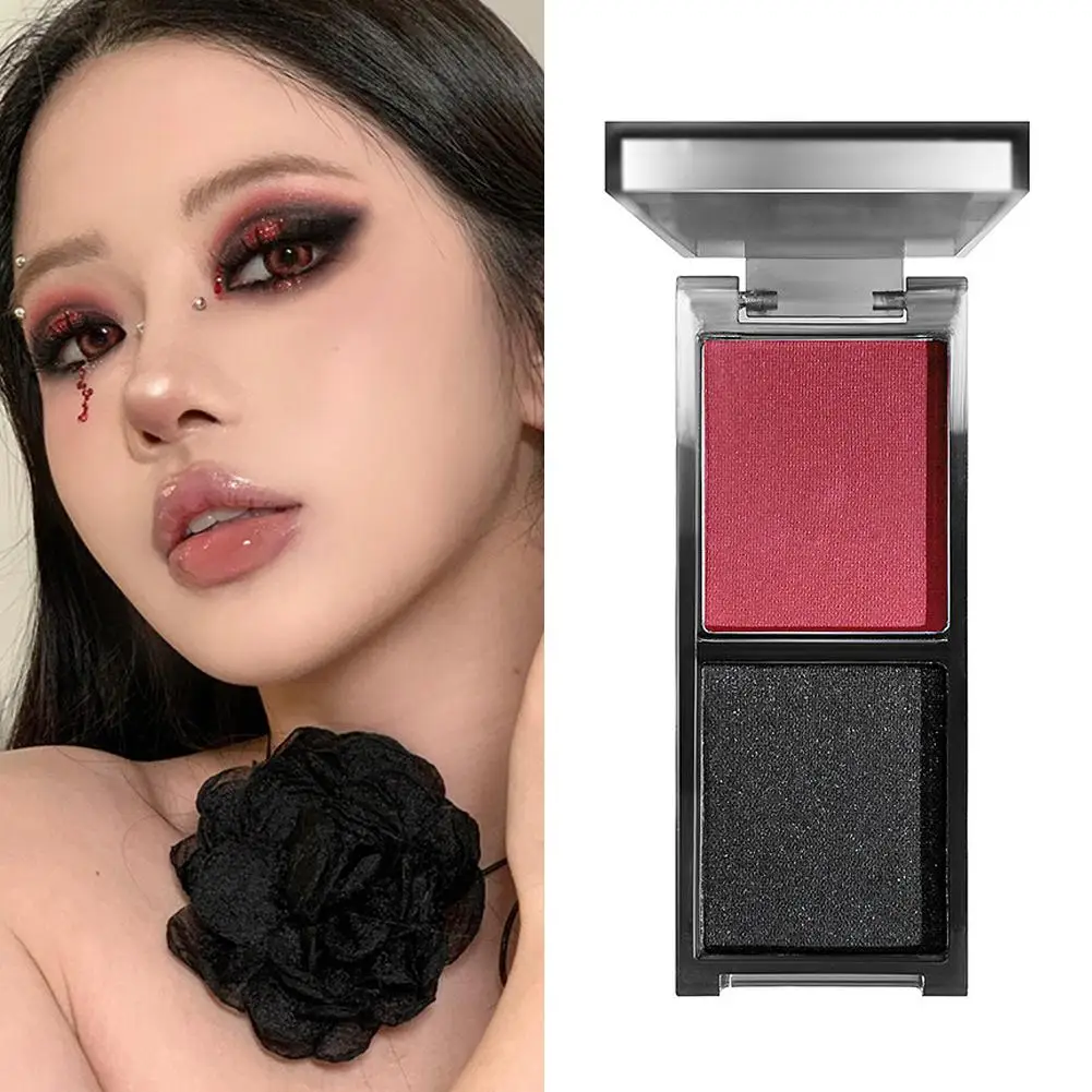 Paleta de sombras Duo gótico, punk smokey, maquiagem para os olhos com tons vermelhos, pretos, azuis e verdes, acabamento brilhante fosco