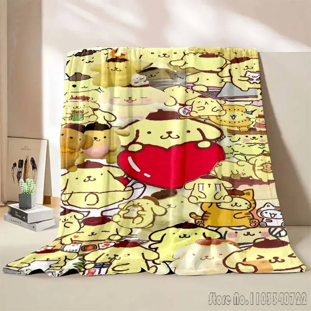 Anime Pom Purin Blanket Sanrio Throw Sofa Bed Cover Four Season Soft Fluffy Quilt Blanket Flannel Throw Children Girl Gift