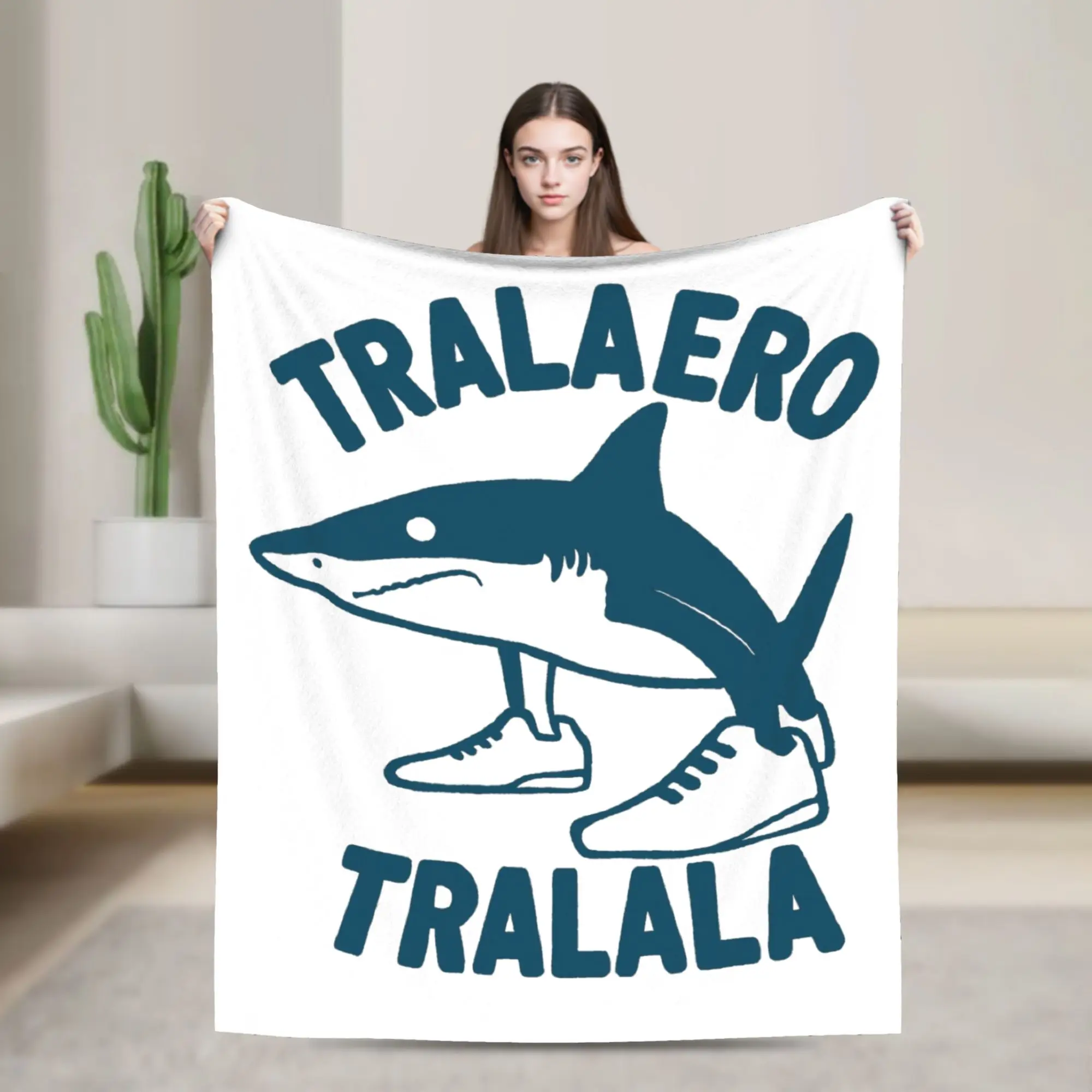 Shark In shoes Brain Rot  Tralaero Tralala  Fleece Throw Blanket Italian Brainrot  Blankets for Sofa Travel Soft Quilt