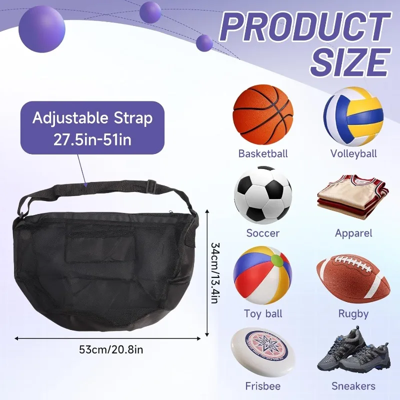 Anti-Tear Mesh Durable Single Ball Bag Fits Size 7 Basketball Soccer Volleyball Crossbody Carrier With Adjustable Strap & Zipper view 2