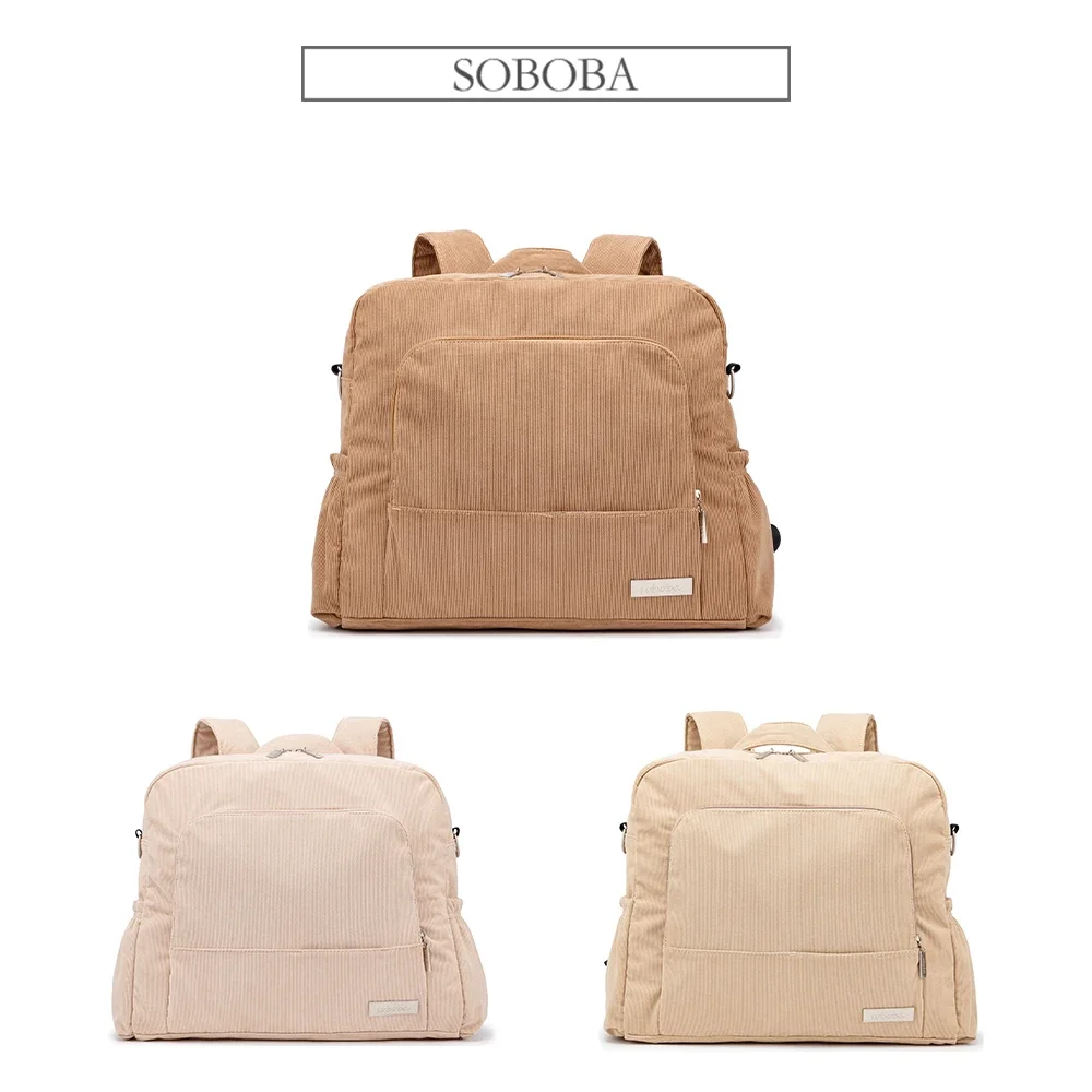 Soboba Large Capacity Diaper Backpack for Mom with Soft Corduroy Fabric and Convenient Design