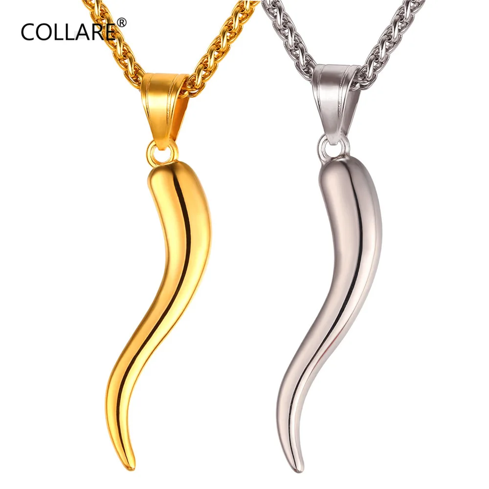 ChainsPro Italian Horn Necklace Cornetto Gold Color Cornuto Blue Black Stainless Steel The Cornicello Protection Amulet Jewelry