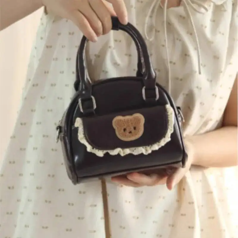 Bloom Haruku Brown Messenger Women Retro Bear Embroidery Handle Crossbody Bags Ladies Vintage Sweet Cute Hand Bag Chic