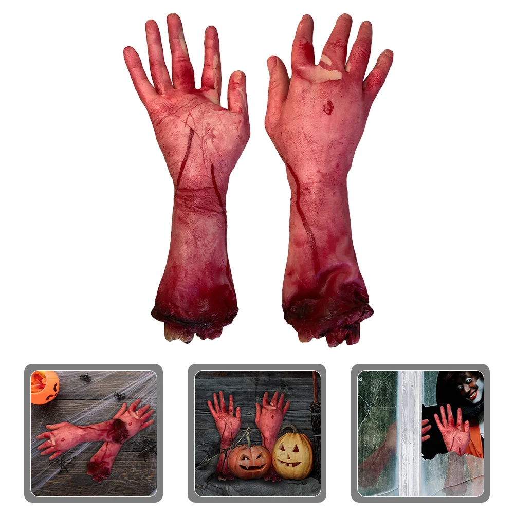 

2 PCS Halloween Decor Toys Broken Hand Bloody Dead Body Parts Severed Decorations Outdoor