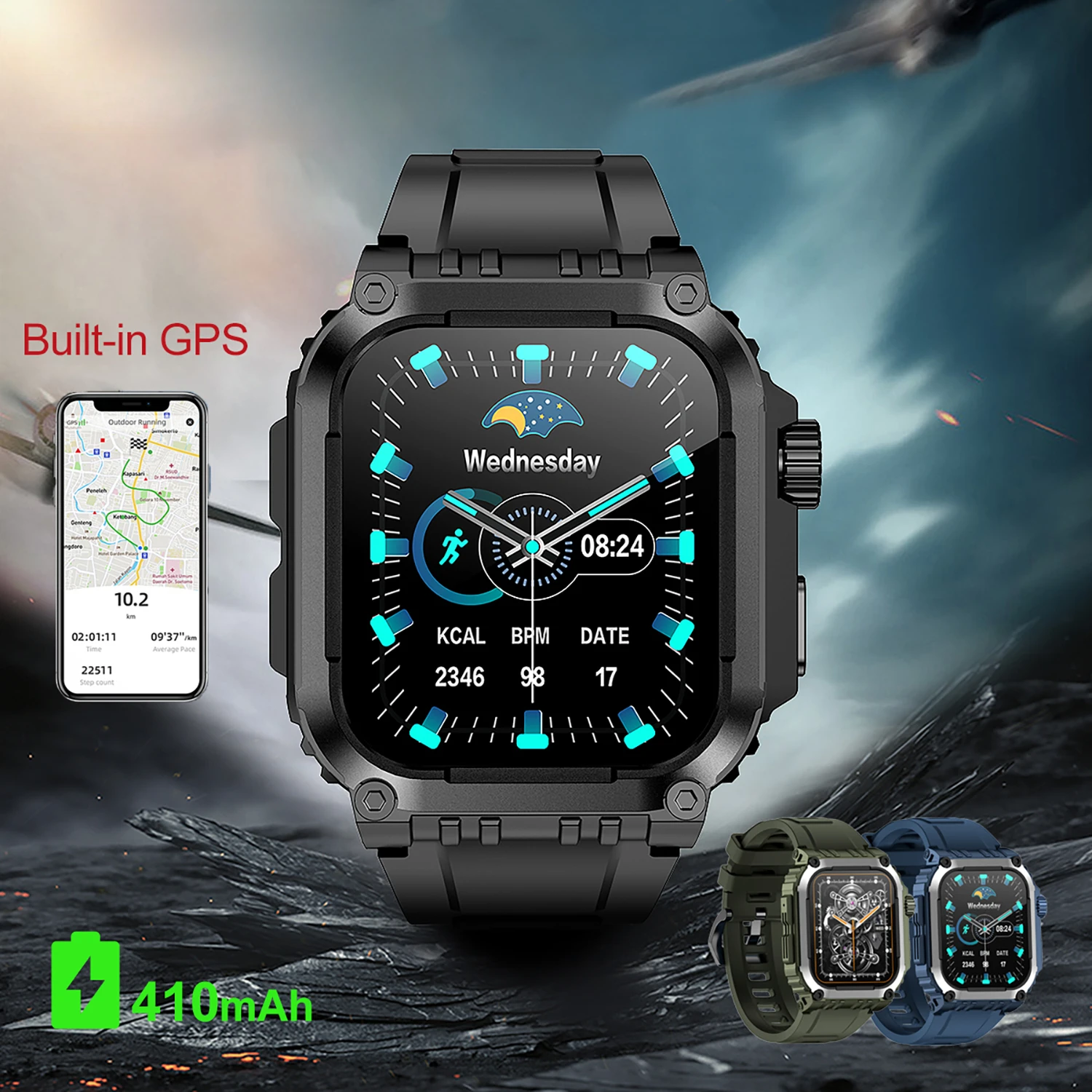 2024 Smart Watch for Active Men. Outdoor Military with GPS. Bluetooth & Fitness. IP68 Waterproof. Ideal Wristwatch.