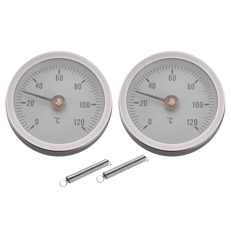 2X Ts-W50A Thermometer Hot Water Pipe Thermometer Bimetal Stainless Steel Surface Pipe Clip-On Temperature Gauge