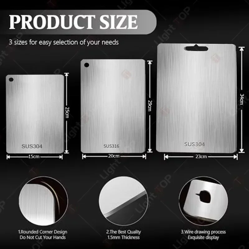 Titanium Cutting Board for Kitchen Double Sided Food-grade Board For Meats Vegetable and Fruits Stainless Steel Cutting Board