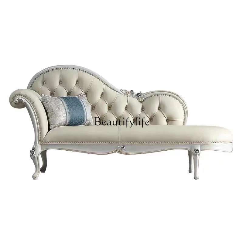 

*French solid wood carving flower court style leather art princess chair balcony master bedroom bedside recliner