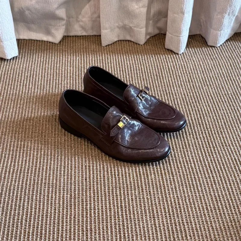 BANFANG Women's Shoes 2.5cm Spring New Round Toe Elegant Commute Versatile High Quality Genuine Leather Loafers Female Shoes