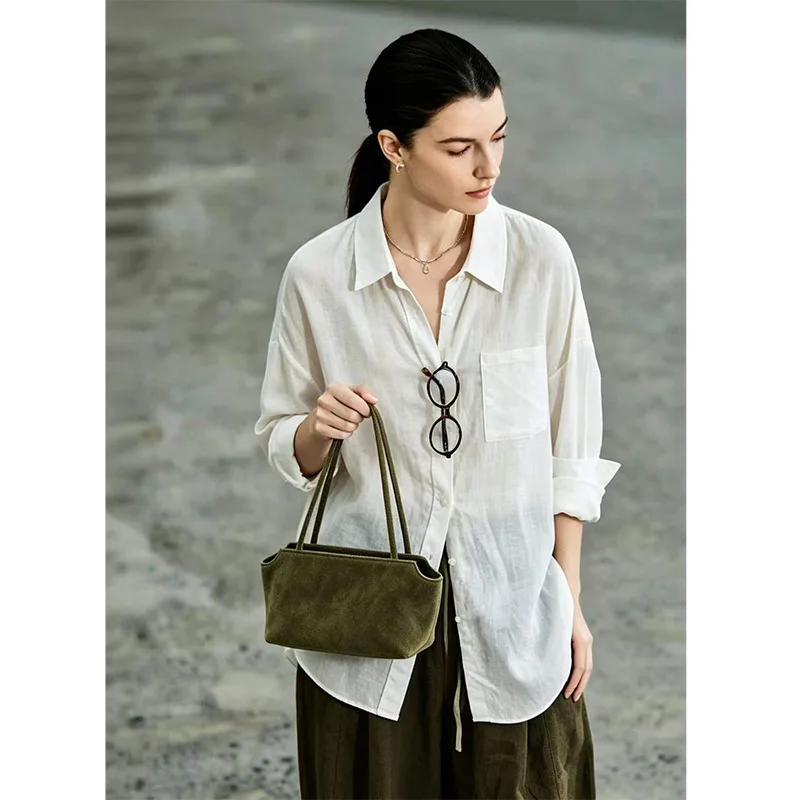 New Niche-Design Underarm Bag Korean Version Split Suede Leather Handbag Commuter Simple Versatile And Senior Sense Shoulder Bag