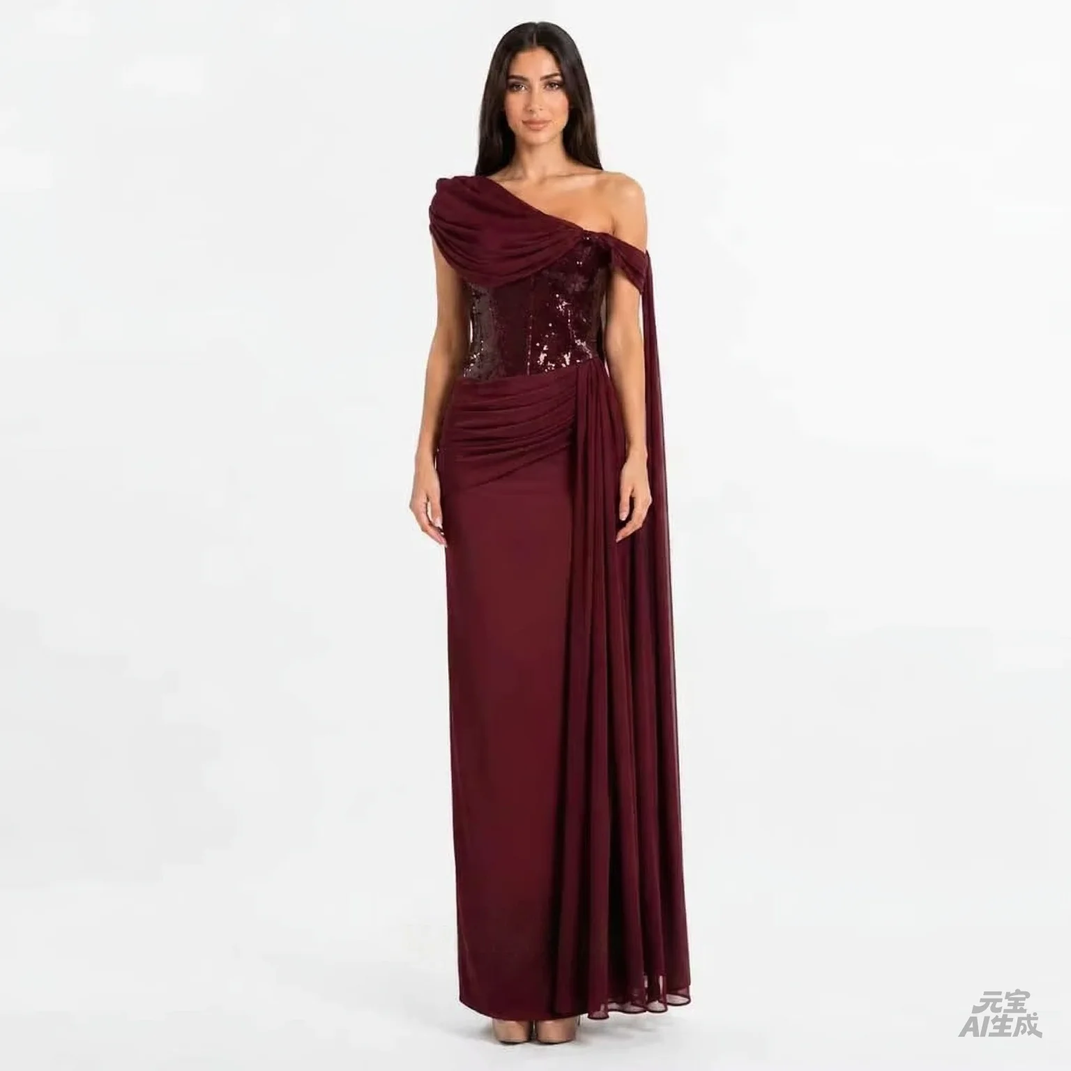 Customized A Line Long Prom Dresses Burgundy Sequins Formal Occasion Evening Dresses Floor Length Wedding Party Dresses2026