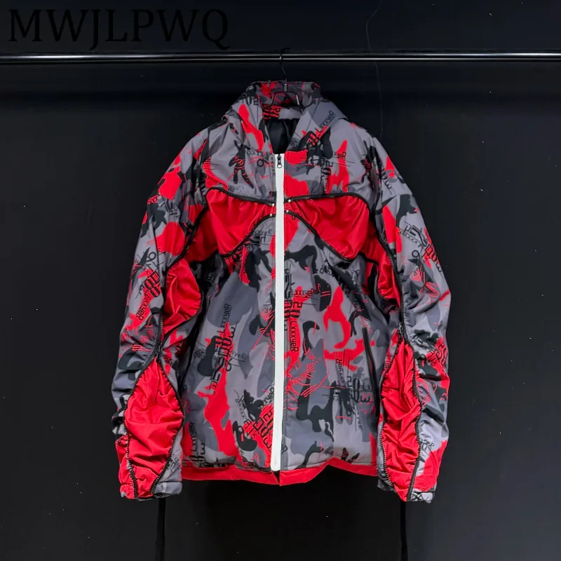 

MWJLPWQ стильные лоскутные хлопковые пальто с камуфляжным принтом для мужчин и женщин, утепленные топы на молнии с капюшоном, модный дизайн, зима 12892