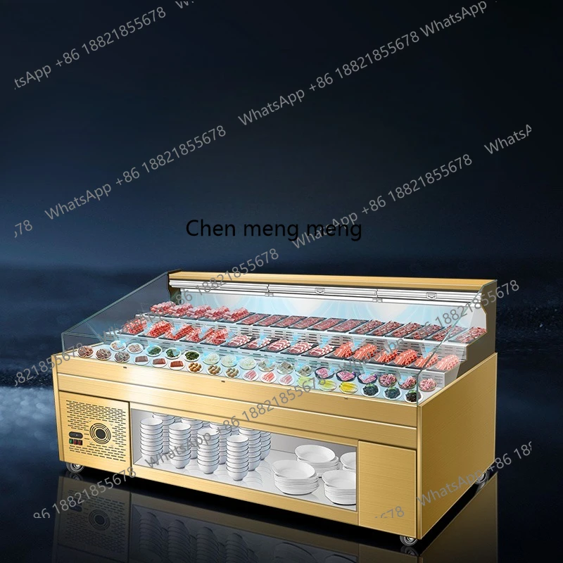 Horizontal ladder display cabinet Commercial hot pot fresh cut meat barbecue refrigerated fresh-keeping cabinet