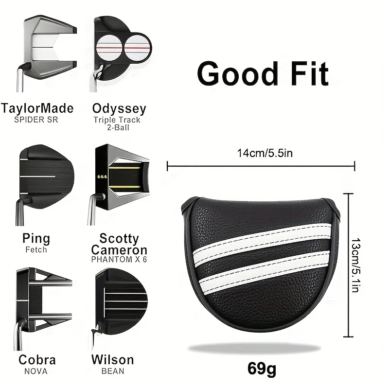 1pc mallet de golfe putter cabeça capa protetor fechamento magnético mallet putter cobre para df3 putter etc. ( 5,1''x5,5''')