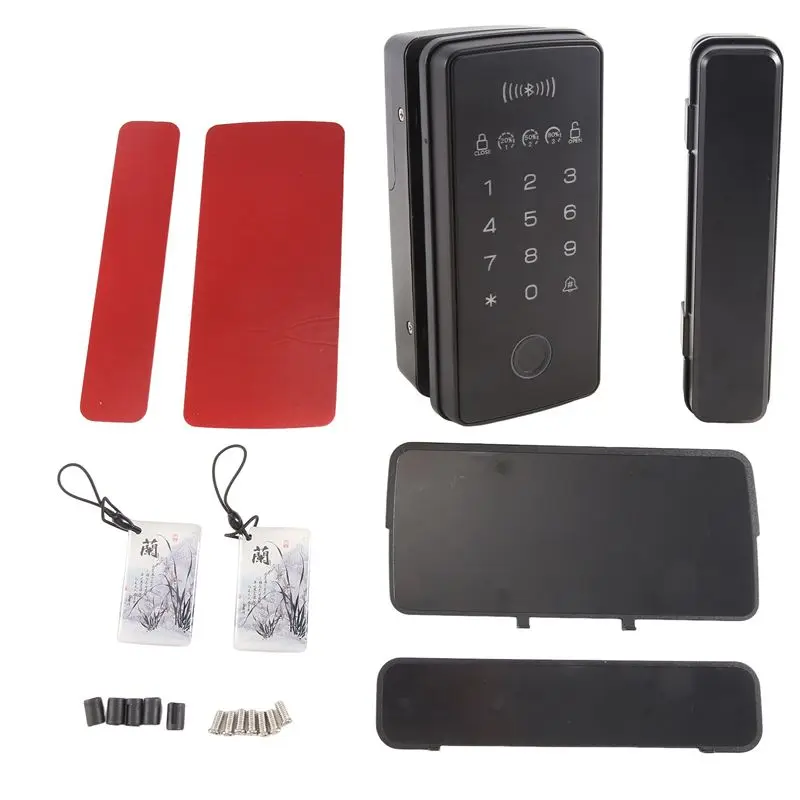 ABZZ-Framed Double Door No Hole Glass Door Fingerprint Lock Password Swipe Card Metal Wooden Door Combination Lock