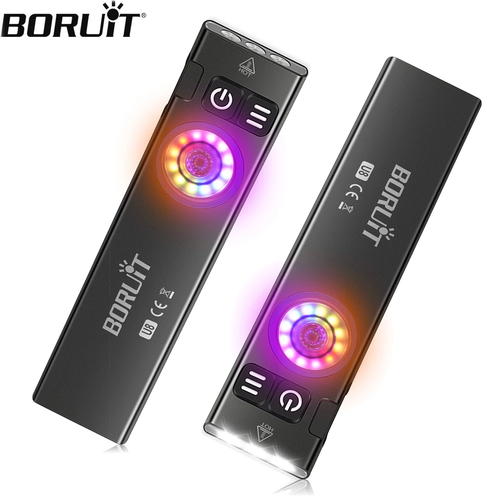 

BORUiT U8 EDC Flashlight RGB Light 650LM Type-C Rechargeable Mini LED Torch With Magnetic & Clip IP67 Waterproof Pocket Lantern