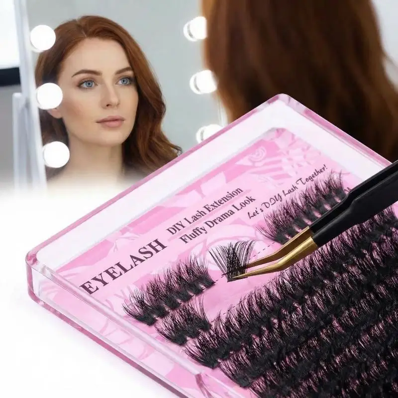Cluster Lash Extension Kit Individual D Curl Lashes Dual End Bond and Seal Glue for Easy Application Party Look