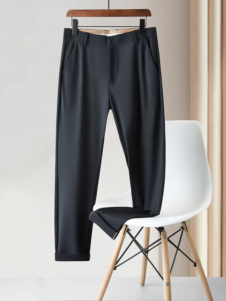 

Мужские брюки из ледяного шелка больших размеров: высокоэластичные, не требующие глажки, повседневные, деловые, длинные, комфортные, дышащие, летние