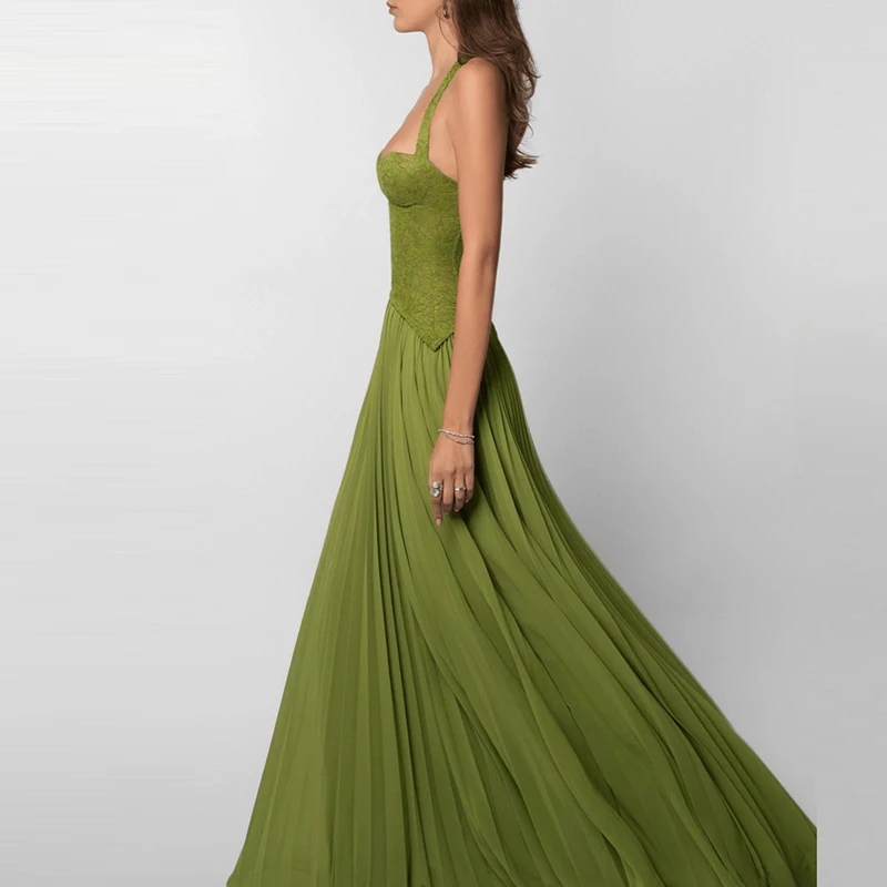 Groene Sexy Laag Uitgesneden V-hals Hemdje Jurk 2026 Lente Zomer Backless Hollow Out Slanke Gewaad Jurk Vakantie Mouwloze Vrouwen Jurk
