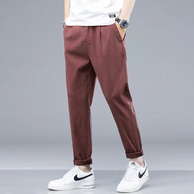 Pantaloni Casual Ultra sottili estivi materiale Lyocell da uomo stile classico moda pantaloni dritti di alta qualità in tinta unita