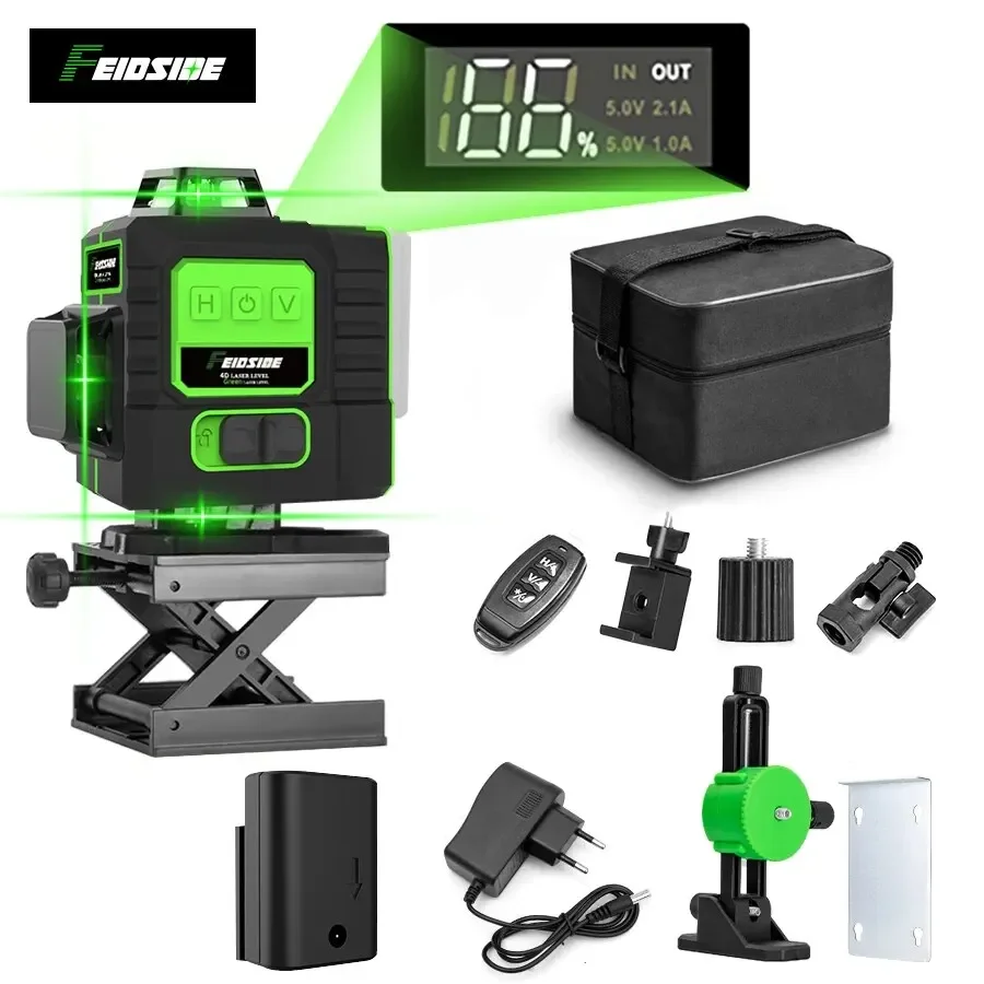 FEIDSIDE 16-Line Green 4D/3D Laser Level 360° Auto Leveling Ultra Bright Beam for Indoor &Outdoor Tile Ceiling Installation