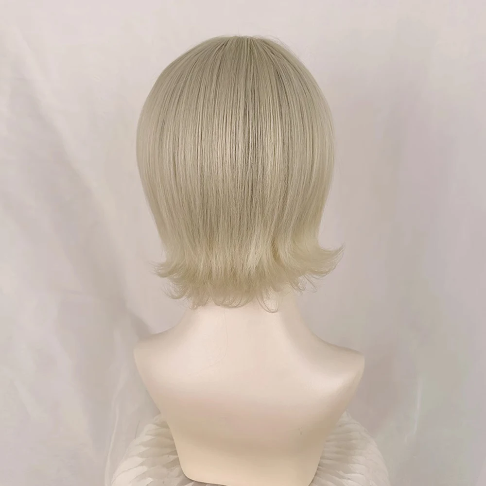 Short Blonde Straight Synthetic Wig with Bangs Fluffy Lolita Cosplay Wig Heat Resistant for Daily Party