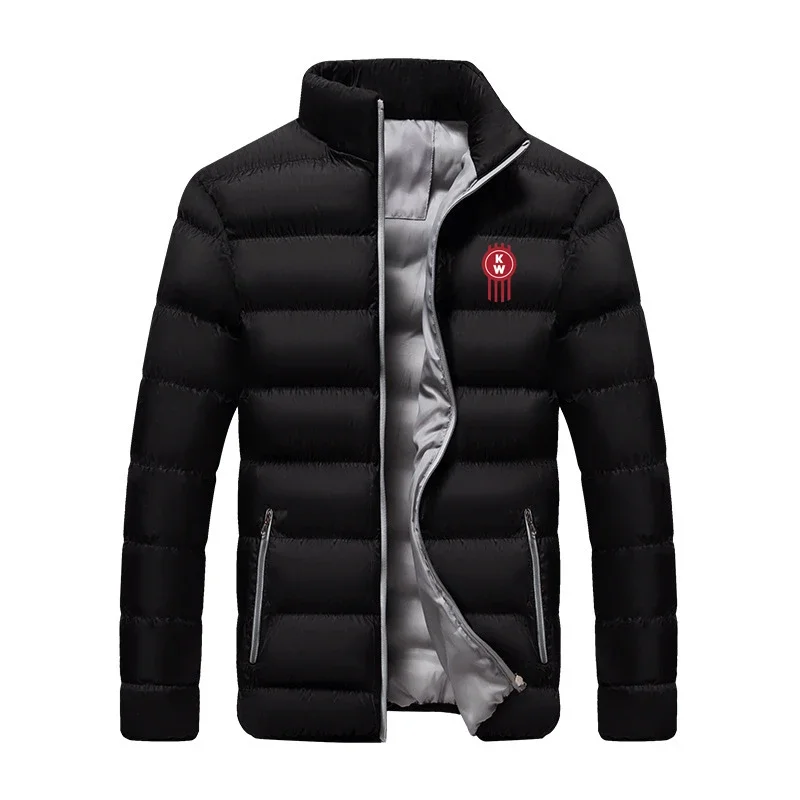 Winter New Kenworth Logo Print Custom Made Solid Color Men Zipper Down Jacket Cotton Warm Thicken Pocket Casual Man Streetwear