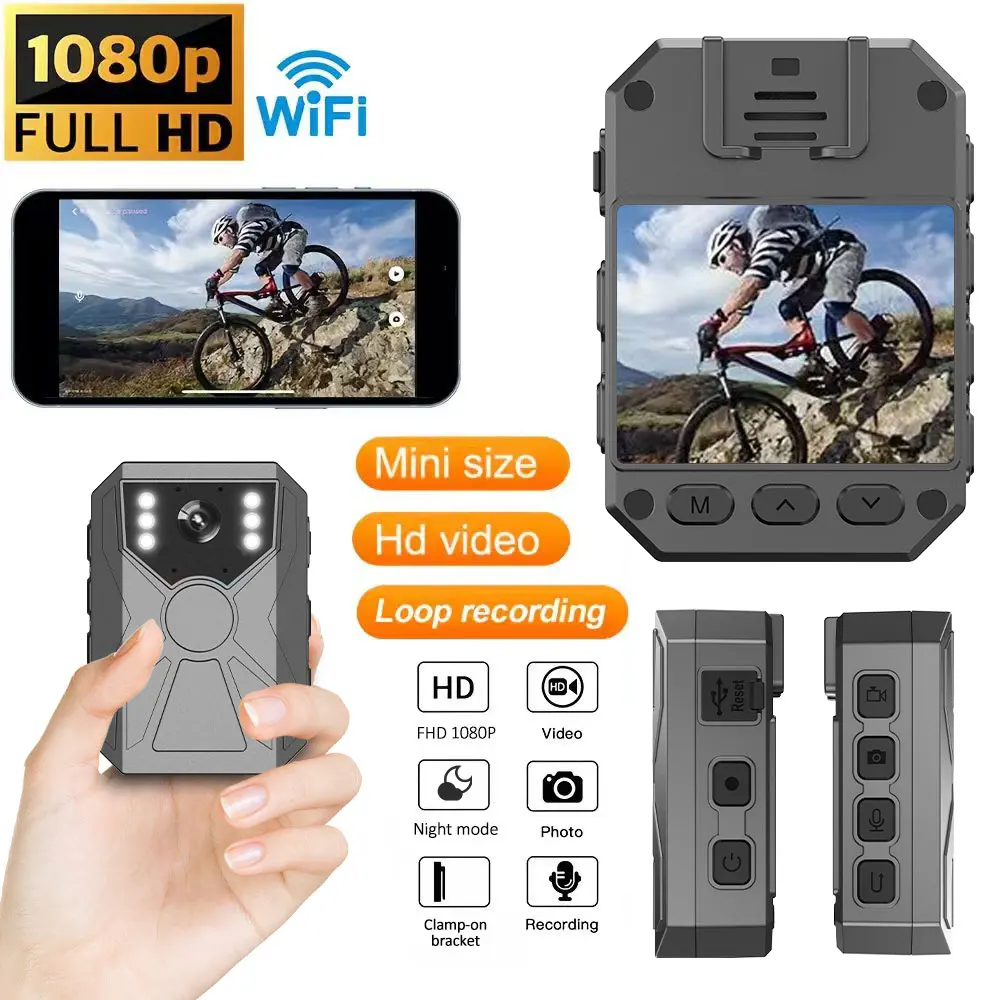 

Full HD Portable Video Recorder, Outdoor DVR, Portable Multi-functional Back Clip Chest Mini Camera, Body Camera, 2.0-inch HD