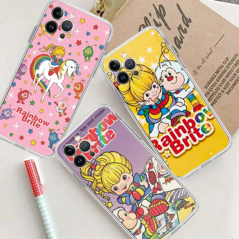 R-Rainbow cute Brite Phone Case For iPhone 15 14 13 12 Mini 11 Pro XS Max X XR SE 6 7 8 Plus Soft Silicone Cover