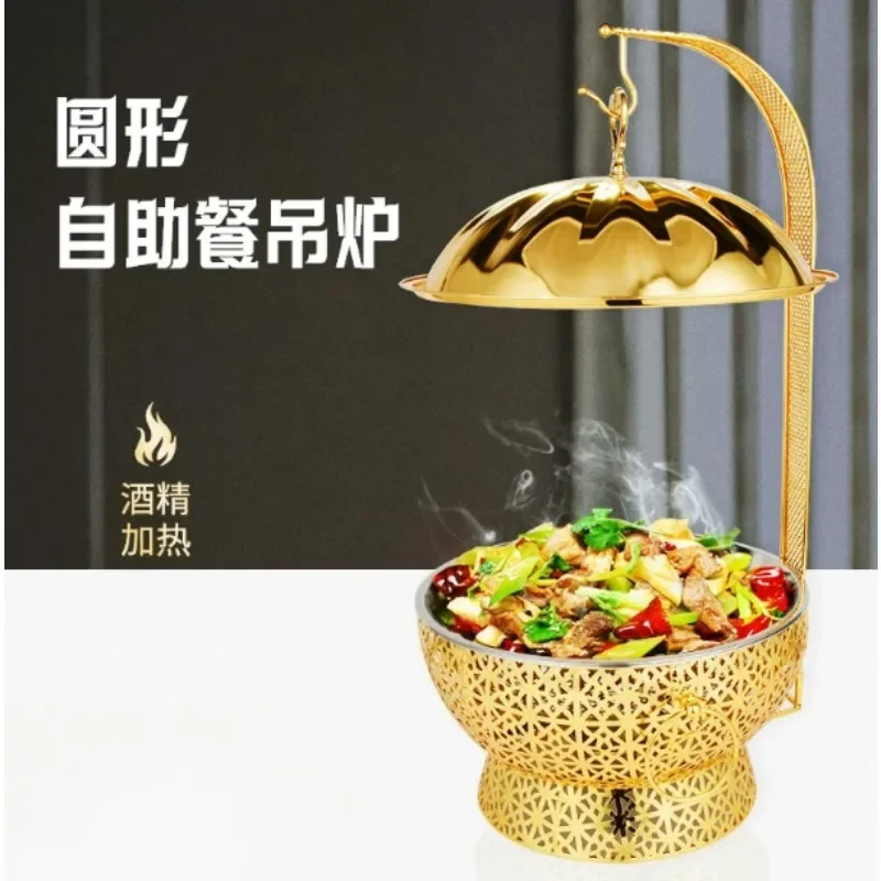 Gold Hollow Stainless Steel Hanging Chafing Dish Alcohol Heating Buffet Food Warmer for Catering Banquet