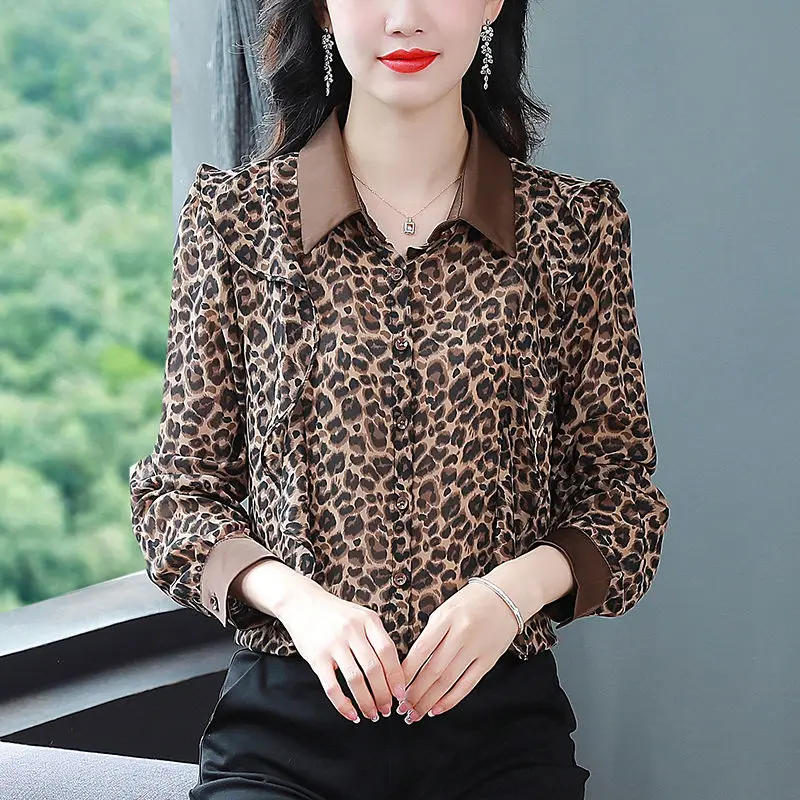 

Floral Chiffon Blouse Women's Spring Autumn Elegant Long Sleeve Ruffle Top XQ240