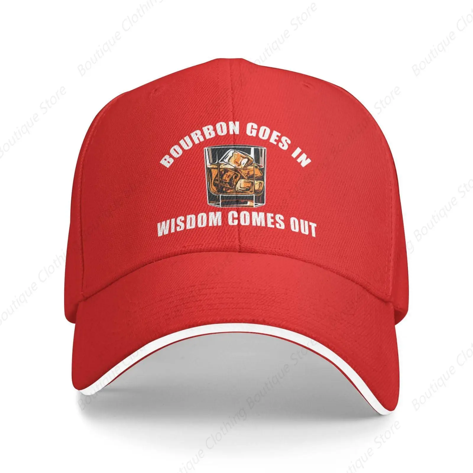 Bourbon Goes in Wisdom Comes Out Baseball Cap Sports for Men Women Sandwich Bill Baseball Hat Red