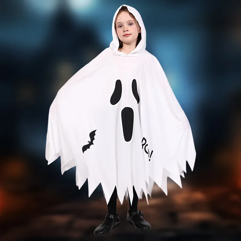 Boys and Girls Glowing Cloaks in the Dark Cosplay Costumes, Beautiful White Ghosts, Demons, Performances, Halloween Themed Party