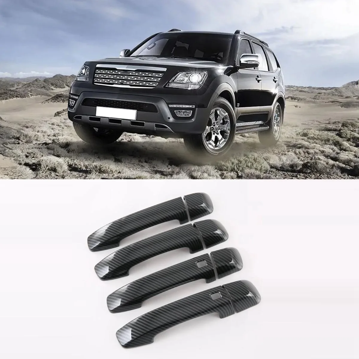 Прочные накладки на дверные ручки из АБС-пластика под карбон для Kia MOHAVE 2020 2021 2022, декоративные наклейки, внешние аксес
