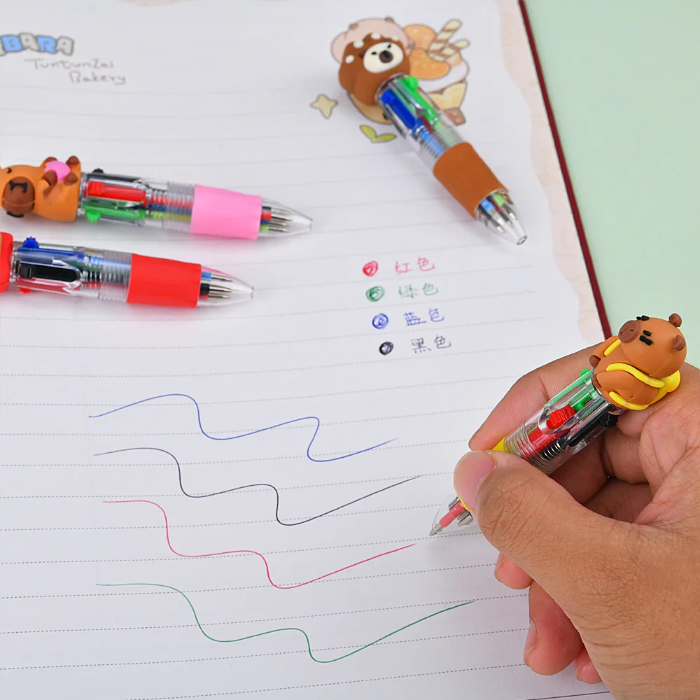 5/10Pcs Capybara 4 Colors Ballpoint Pen, Press Multicolor Pen, Portable Kids School Supplies, Cartoon Hand Account Gel Pen Gifts