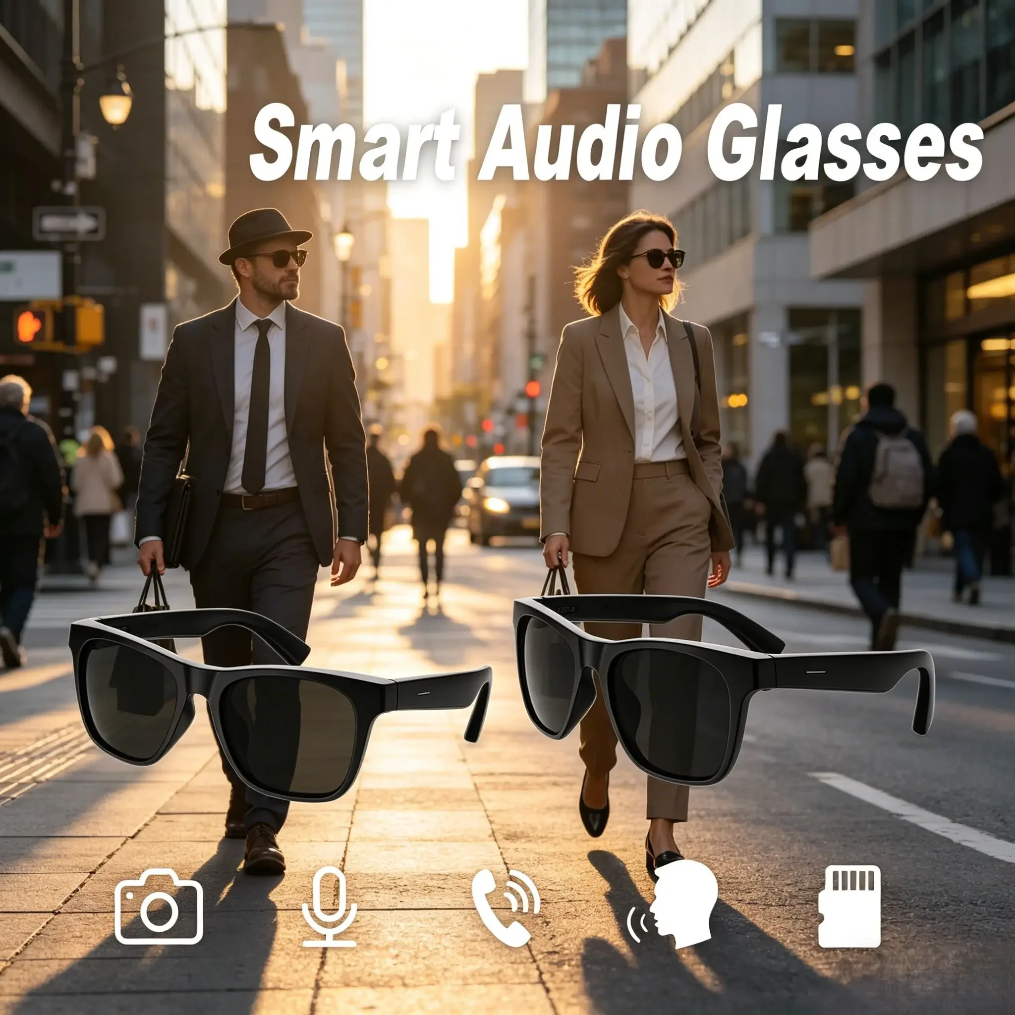 

AI Smart Glasses with Remote Touch Photography, Built-in Voice Assistant, Wireless Bluetooth Calling
