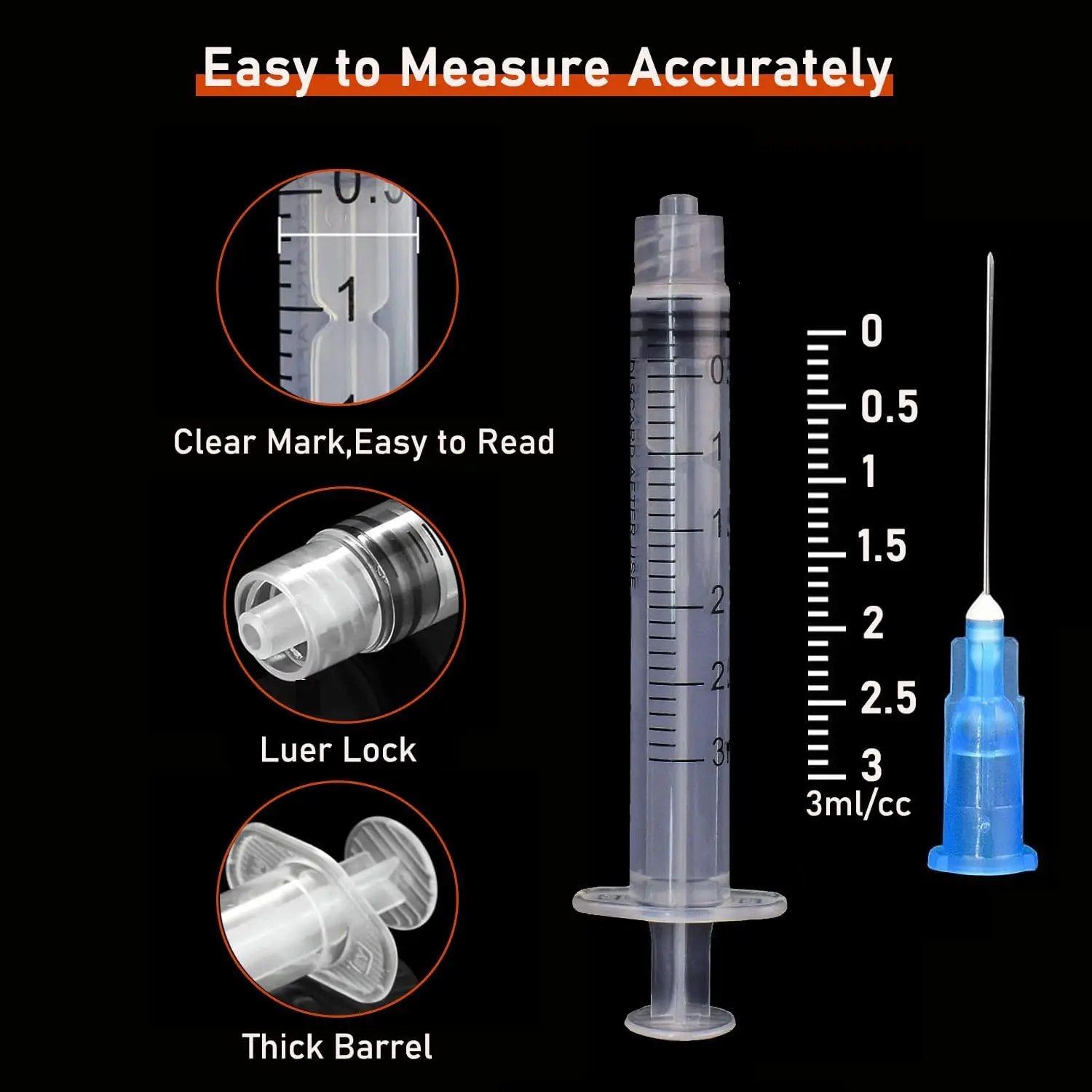 36/70/100Pcs 3ml Luer Lock Dispensing Syringe with Needle, Leakproof Calibrated Liquid Tool for Pet, Farm, Lab, DIY Craft, Plant