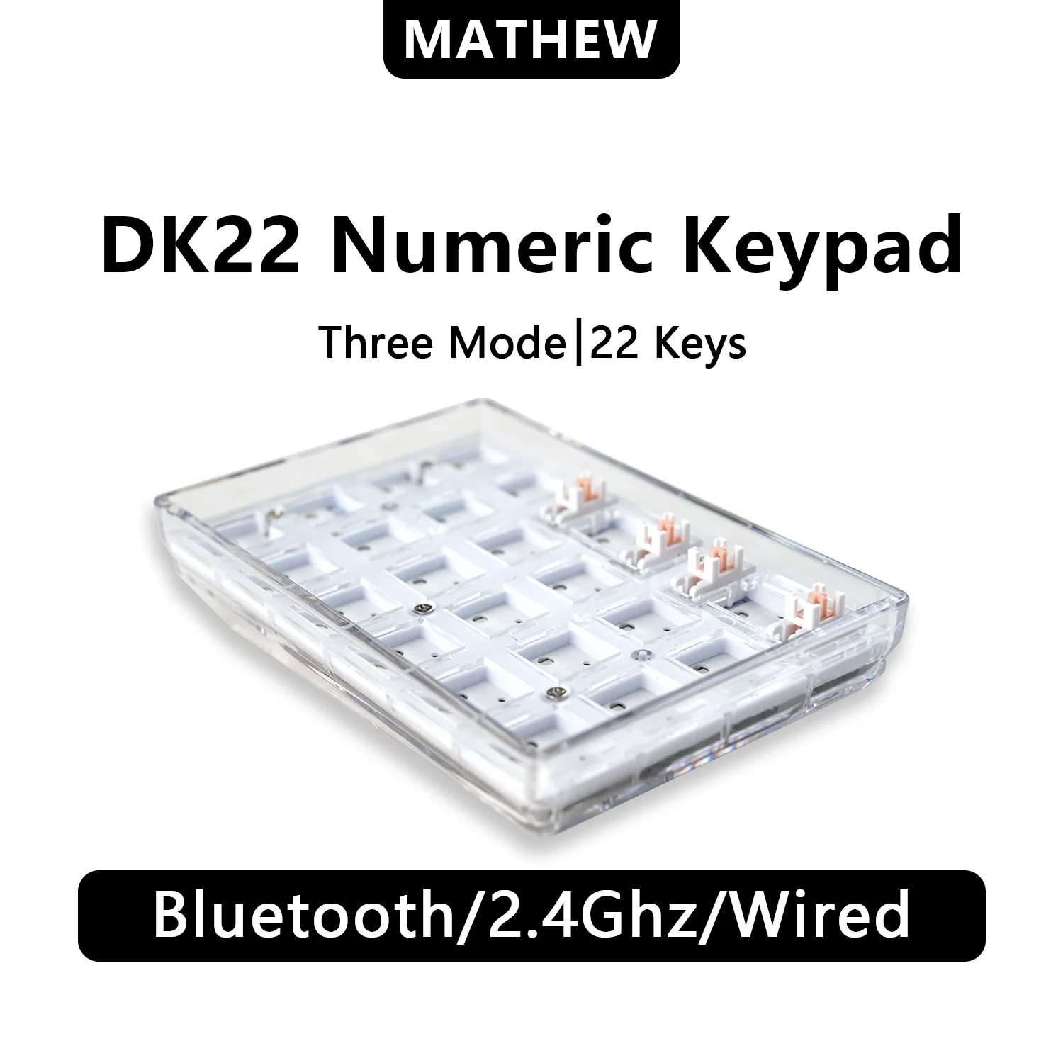 MATHEW DK22 Wireless Number Pad Mechanical Numeric Keypad 22 Keys Accounting Numpad Gaming Mini Keyboard Programmable