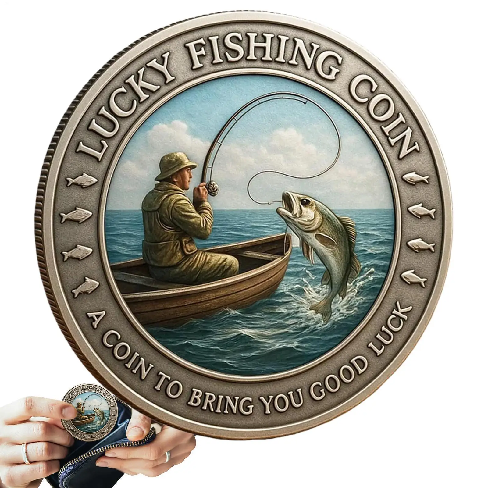 Good Fortune Coin Collectible Metal Pocket Keepsake Souvenir Coin For Angler Husband Luck Outdoor Fishing Activities Camping