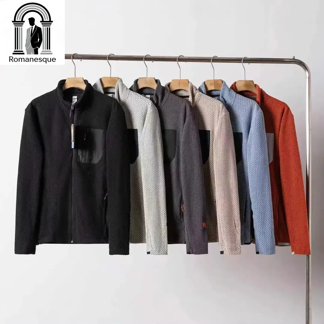 

Men's Textured Fleece Full-Zip Jacket Lightweight Warm Outdoor Coat with Zipper Pockets Breathable Hiking & Running Outerwear