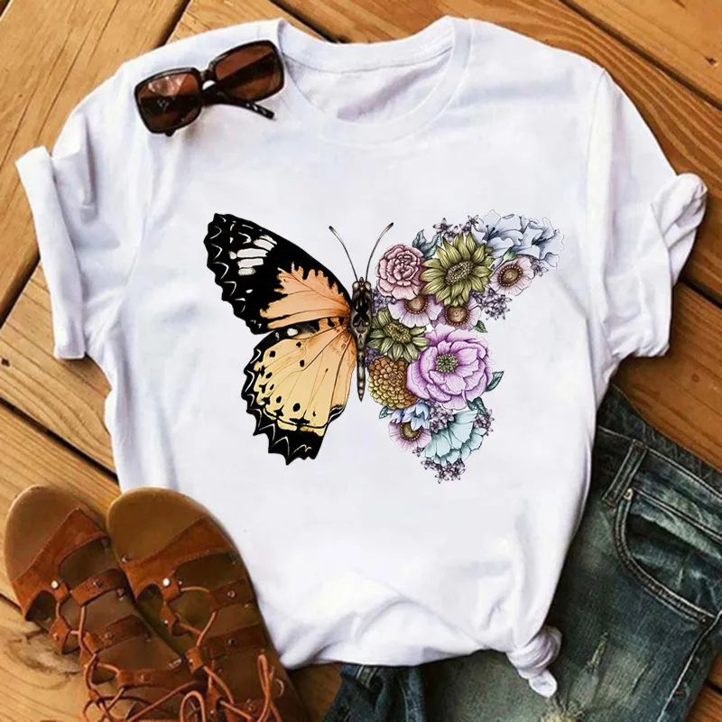 Colorful Flower Butterfly Patches for Clothes Vynil Heat Transfer Thermal Stickers DIY Kids T shirt Iron on for Women Appliqued