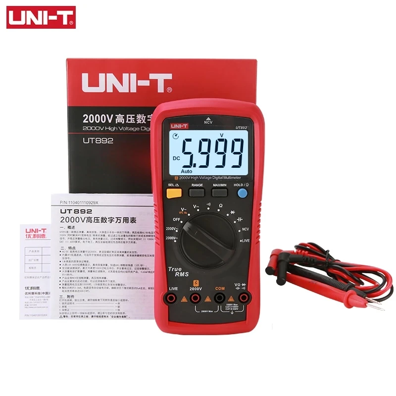 UNI-T UT892 Digital Multimeter 2000V AC DC Voltmeter True RMS Capacitor Tester Frequency Meter NCV LIVE Test