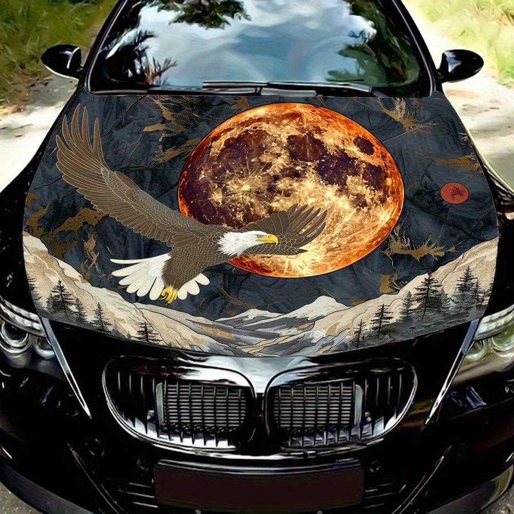 

Красная луна, снежные горы, наклейка на капот автомобиля Eagles - брызгозащищенная виниловая пленка из ПВХ, легко удаляемая, не остатка, подходит для F